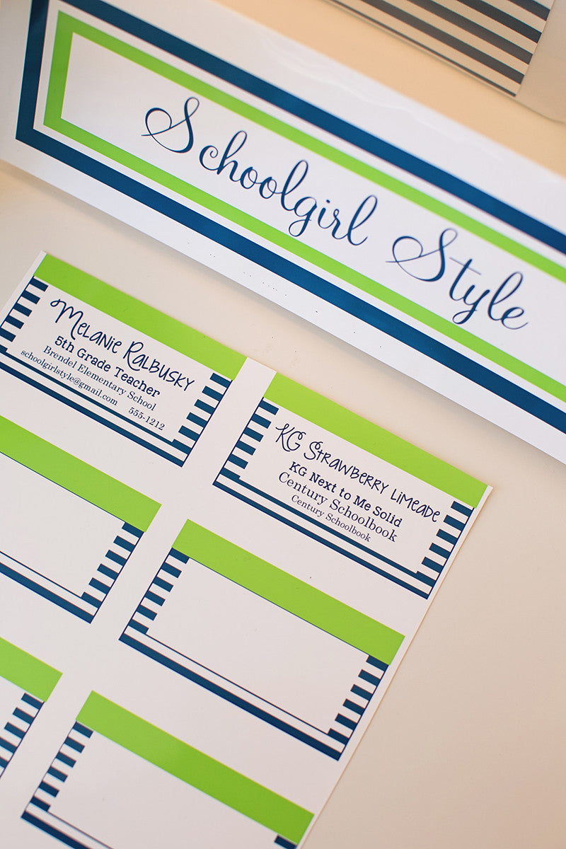 Preppy Nautical Lime Green and Navy Blue Stationary Set