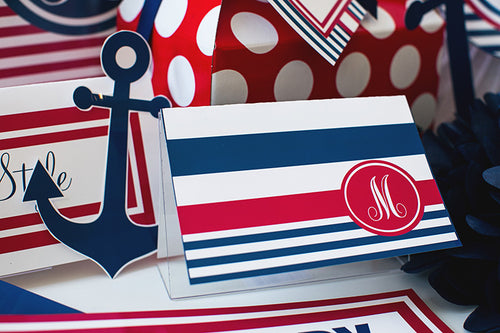 Stationary Set Preppy Nautical Red and Navy Blue by UPRINT