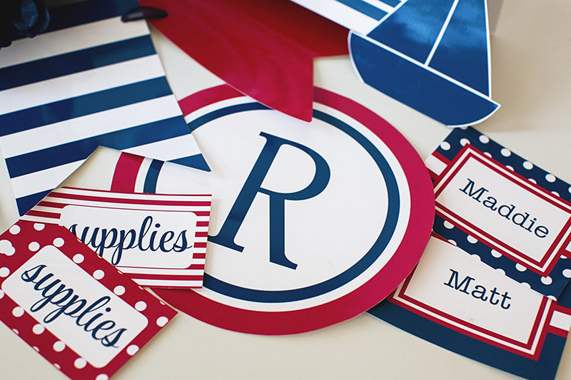 Preppy Nautical Red and Navy Blue Multipurpose Labels {UPRINT}