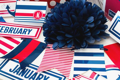 Preppy Nautical Red and Navy Blue Banner Letters {URPINT}