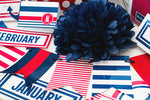 Calendar Months | Preppy Nautical Red and Navy Blue | UPRINT | Schoolgirl Style