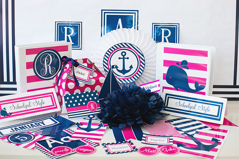 Preppy Nautical Hot Pink and Navy Blue - Full Collection {UPRINT