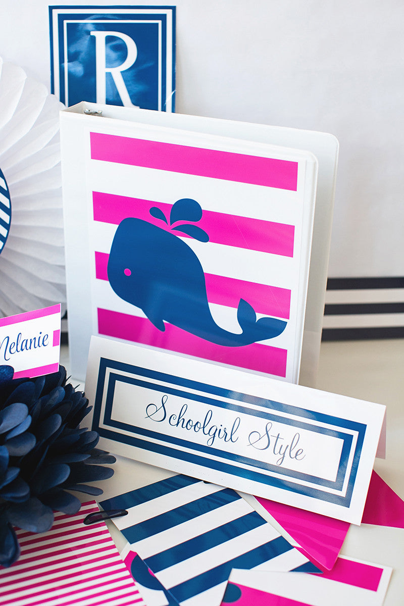 Preppy Nautical Hot Pink and Navy Blue Classroom Prints {UPRINT}