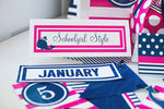 Calendar Headers | Preppy Nautical Hot Pink and Navy Blue | UPRINT | Schoolgirl Style