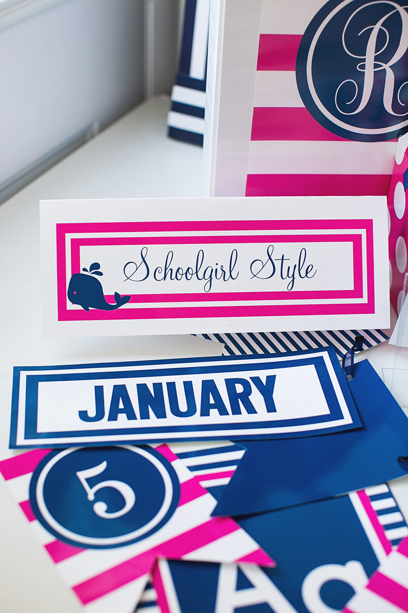Preppy Nautical Hot Pink and Navy Blue Nameplates {UPRINT}