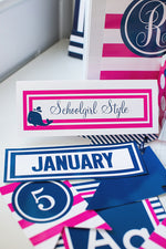 Calendar Headers | Preppy Nautical Hot Pink and Navy Blue | UPRINT | Schoolgirl Style