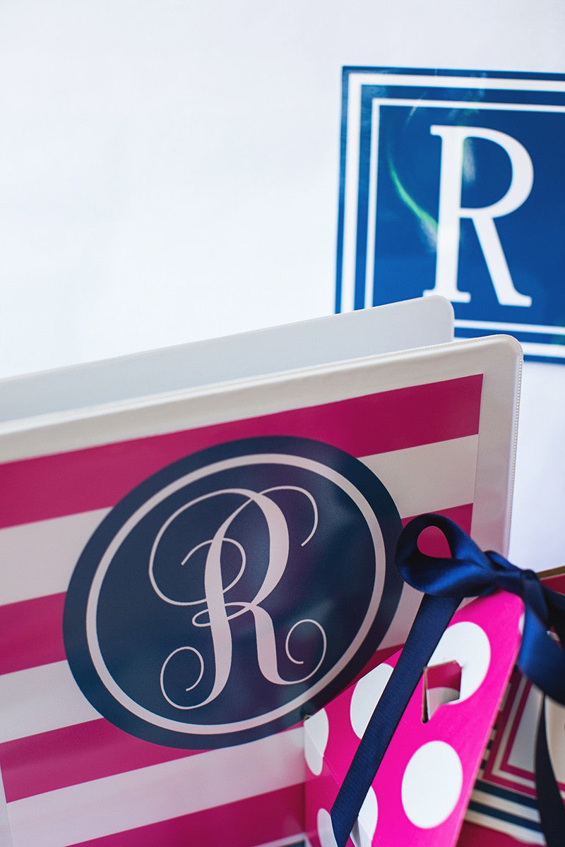 Preppy Nautical Hot Pink and Navy Blue Monogram Letters {UPRINT} –  Schoolgirl Style