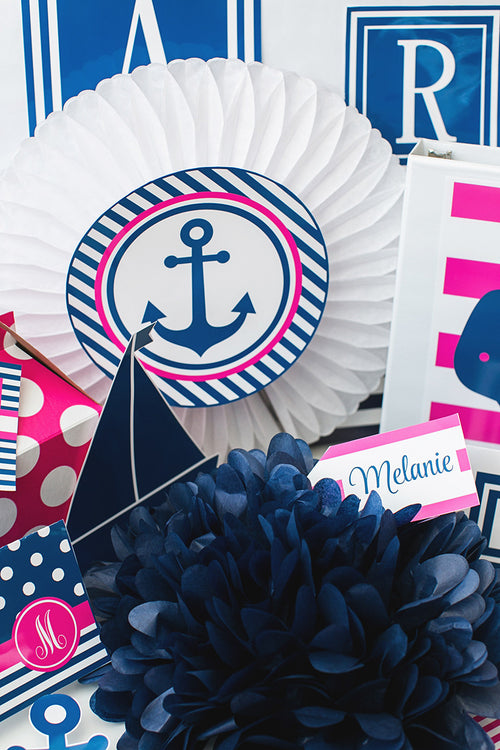 Preppy Nautical Hot Pink and Navy Blue Cut Outs {UPRINT}