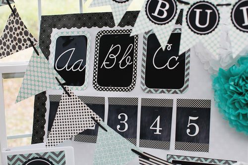 Alphabet Letters Print Turquoise Black and Gray by UPRINT