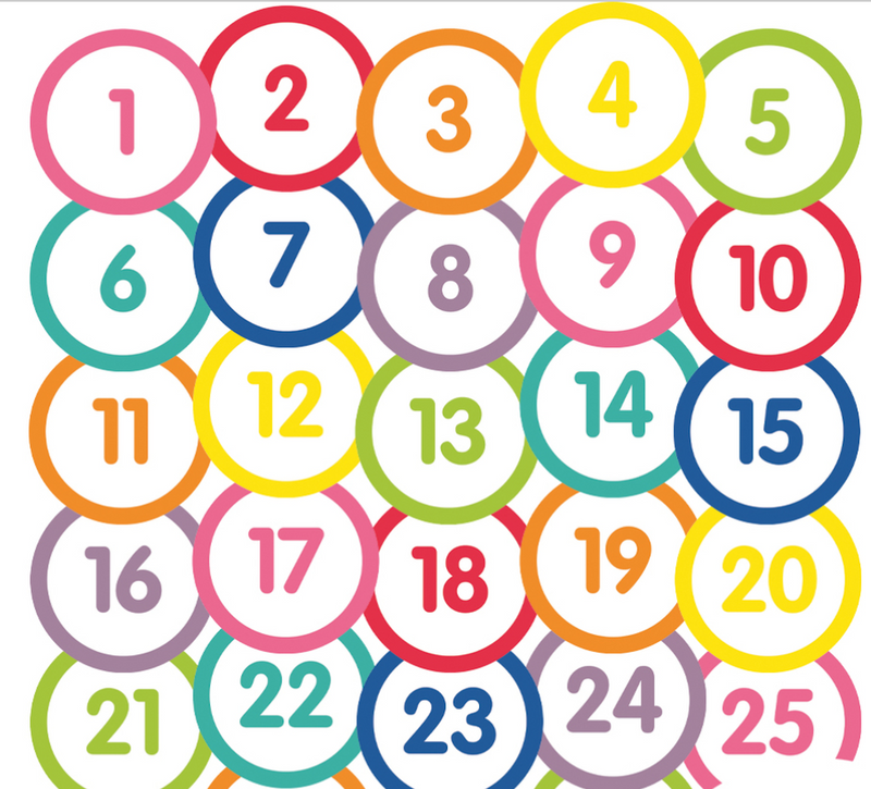 White Number Circles 1-31 Just Teach by UPRINT