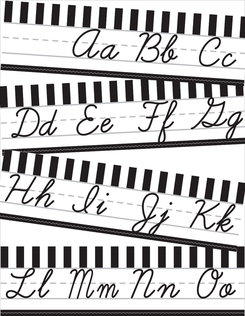 Cursive Alphabet Lines Black and White Stylish Brights by UPRINT