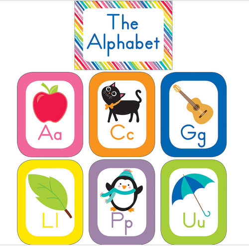 Just Teach Alphabet Cards with Images Bulletin Board Set by Schoolgirl Style