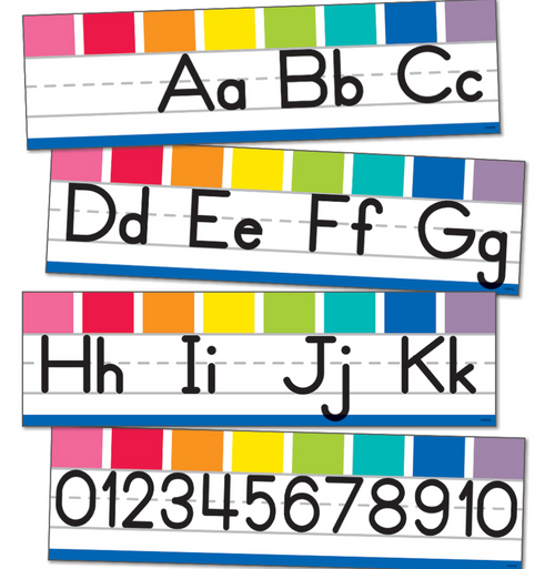 Hello Sunshine Rainbow Manuscript Alphabet Line Mini Bulletin Board Set by UPRINT