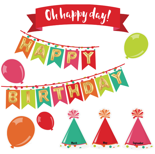 Confetti Birthday Bulletin Board Set Black White and Stylish Brights by UPRINT