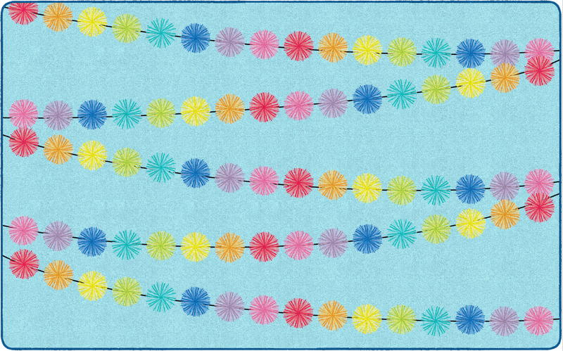 Rainbow Poms on Blue Classroom Rugs by Flagship