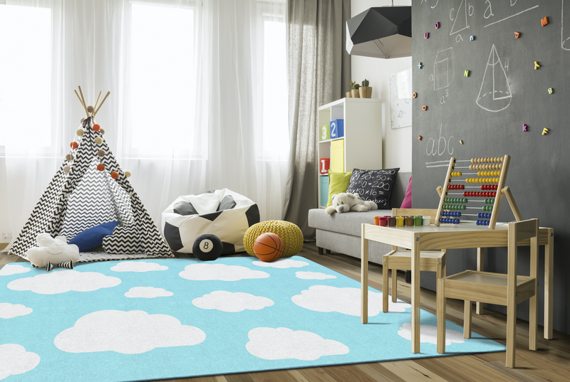 Schoolgirl Style - Clouds on Blue Area Rug