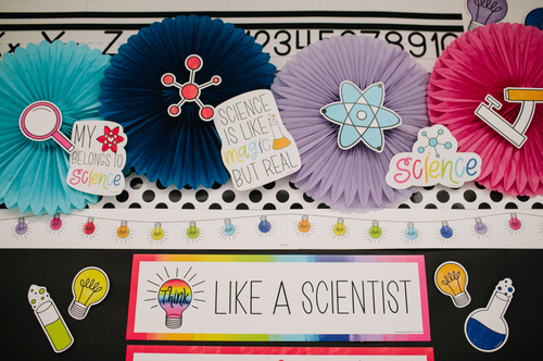Classroom Mini Bulletin Board Set | "Think Like a Scientist" | Light Bulb Moments | Schoolgirl Style