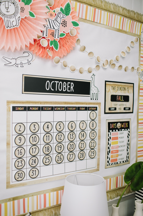 Schoolgirl Style - Simply Safari Calendar Bulletin Board Set