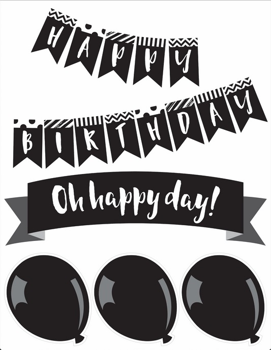 Birthday Bulletin Board Set Just Teach Black and White by UPRINT