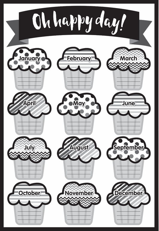 Birthday Chart | Just Teach Black and White  | UPRINT | Schoolgirl Style