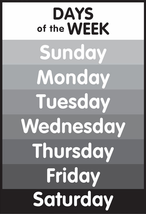 Days of the Week Bulletin Board Set Black and White by UPRINT