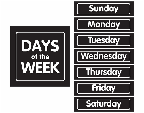 Days of the Week Bulletin Board Set | Just Teach Black and White | UPRINT | Schoolgirl Style