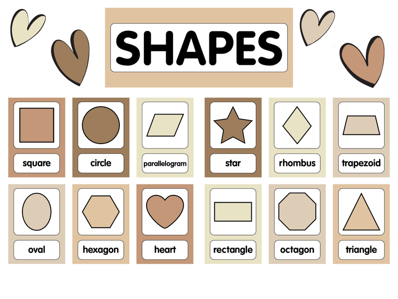 Shape Cards Neutral Classroom Decor by UPRINT
