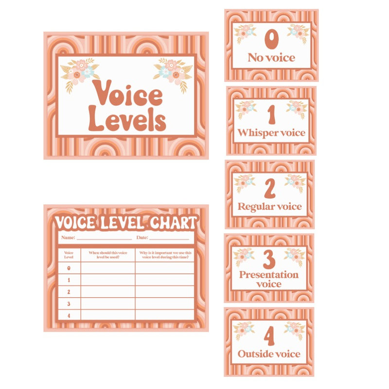 Voice Levels Mini Bulletin Board Set | Retro Classroom Decor | Good Vibes | UPRINT | Schoolgirl Style