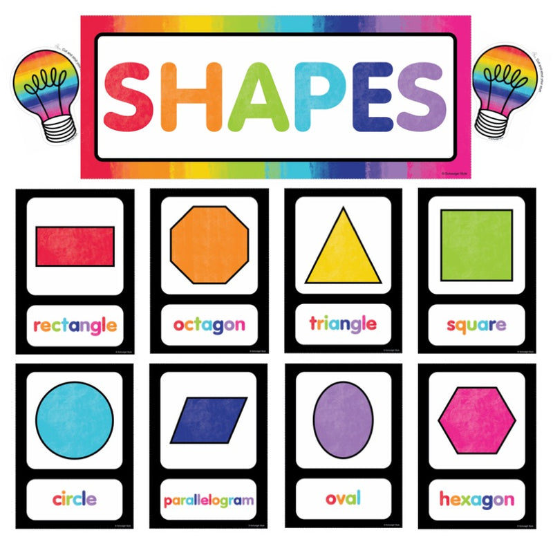 Shape Cards Bulletin Board Set | Rainbow Classroom Decor | Light Bulb Moments | UPRINT | Schoolgirl Style
