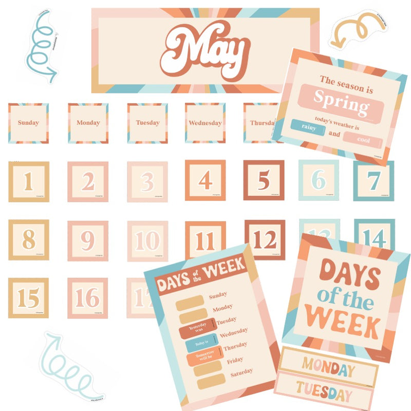 Pocket Chart Calendar | Retro Classroom Decor | Good Vibes | UPRINT | Schoolgirl Style