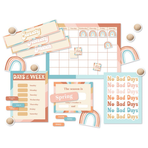 Calendar Bulletin Board Set Retro Classroo Decor Good Vibes by UPRINT