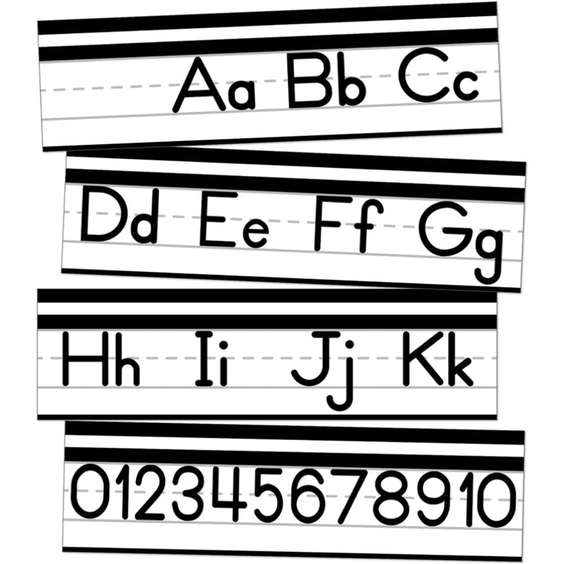 Black and White Classroom Manuscript Alphabet Line By Schoolgirl Style