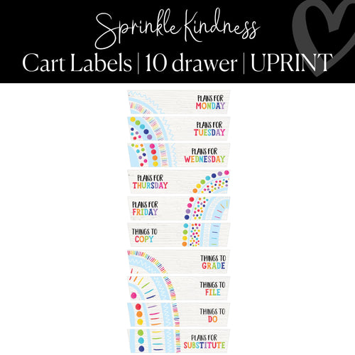 Printable and Editable 10 Drawer Rolling Cart Labels Classroom Decor Sprinkle Kindness Rainbow By UPRINT