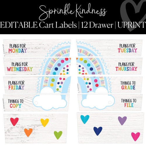 Printable and Editable 12 Drawer Rolling Cart Labels Classroom Decor Sprinkle Kindness By UPRINT