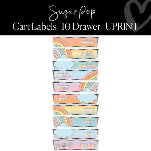 pastel 10 drawer rolling cart labels