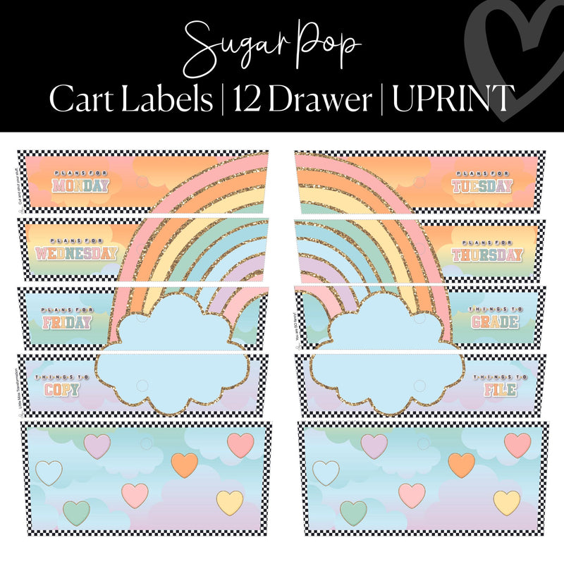 Printable and Editable 12 Drawer Rolling Cart Labels Classroom Decor Sugar Pop By UPRINT