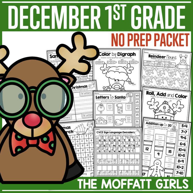 Decemeber First Grade No Prep Packet by The Moffatt Girls