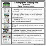Kindergarten December Morning Bins