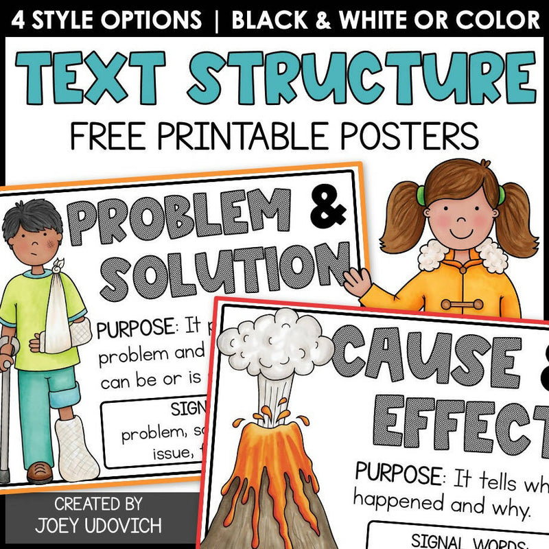 Text Structure Free Printables Posters by Joey Udovich