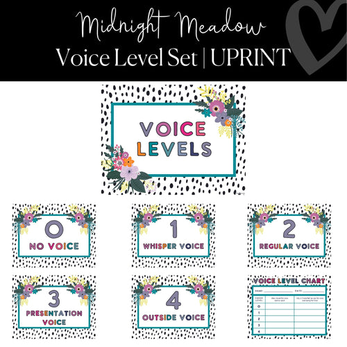 Printable Voice Level Poster Set Classroom Management Midnight Meadow by UPRINT