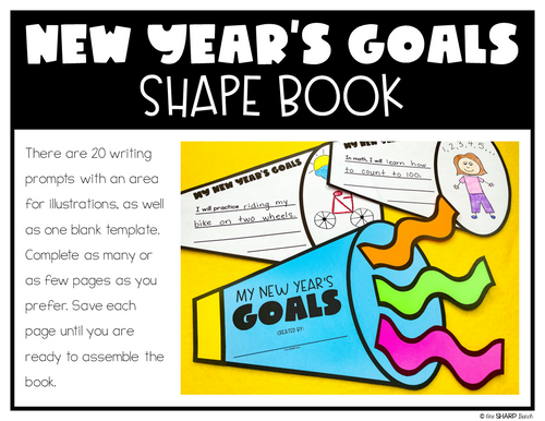 New Years Resolution & Goals Craft and Writing New Year 2024 Bulletin Board | Printable Classroom Resource | One Sharp Bunch