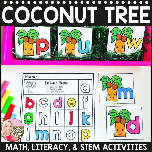 ABC Coconut Tree Math Literacy and STEM Activities by Glitter and Glue and Pre-K Too