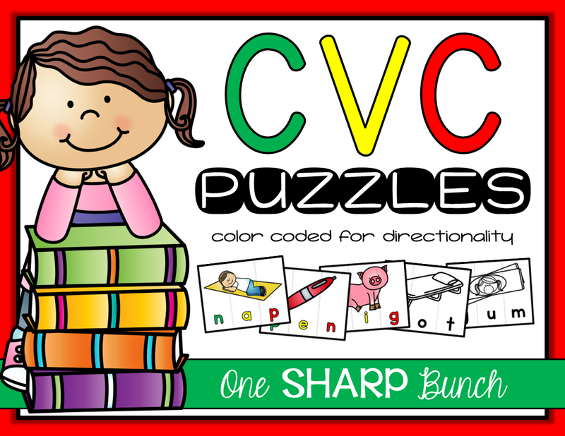 Decodable CVC Word Puzzles for Short Vowels Segmenting and Blending Practice
