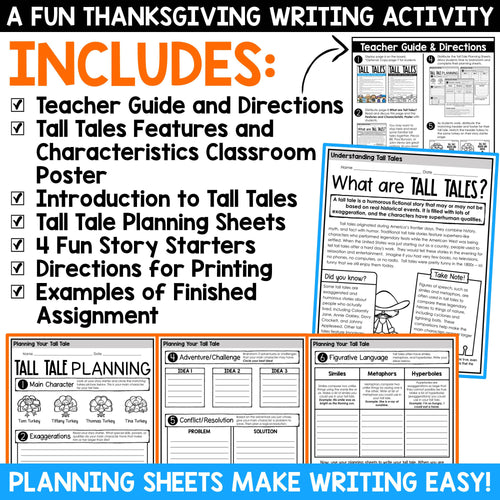 Thanksgiving Writing Activities | Tall Tales | Fall | November Writing Prompts | Printable Teacher Resources | A Love of Teaching