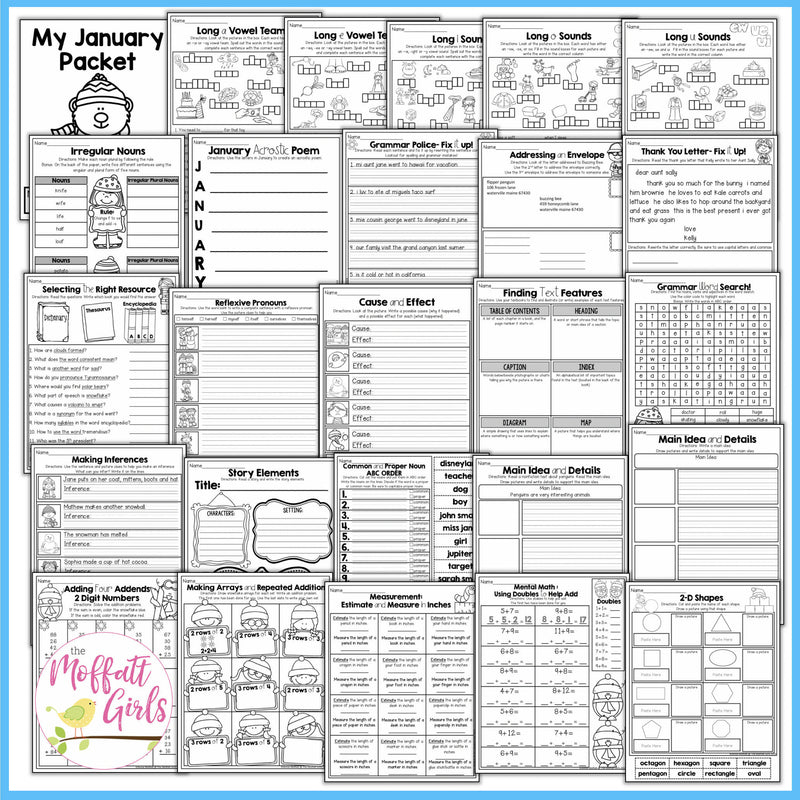 2nd Grade January NO PREP Packet | Printable Classroom Resource | The Moffatt Girls