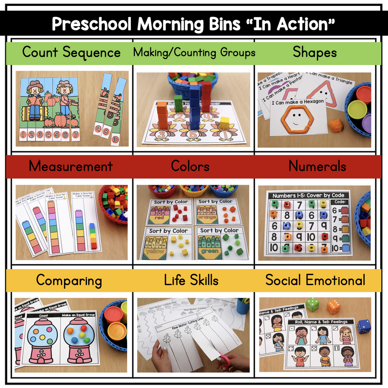 Preschool November Morning Bins - Hands-on activities for preschool math and language