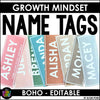 Growth Mindset Locker Desk Name Tags | Editable | Boho