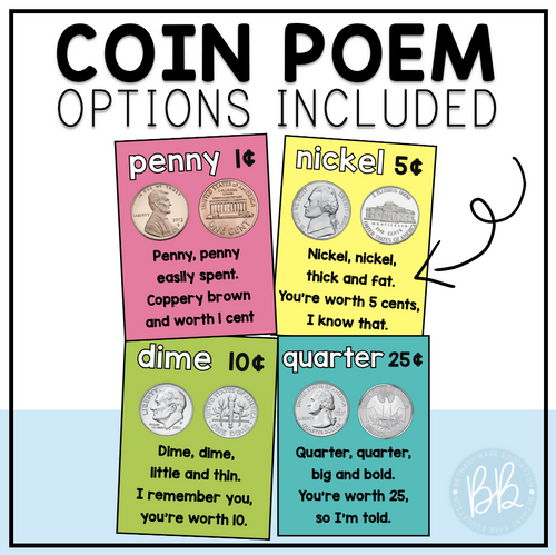 Money Coin Posters | Coins, Poem Song, Dollars | Math Bulletin Board | Rainbow | Printable Teacher Resources | Bethany Barr Education