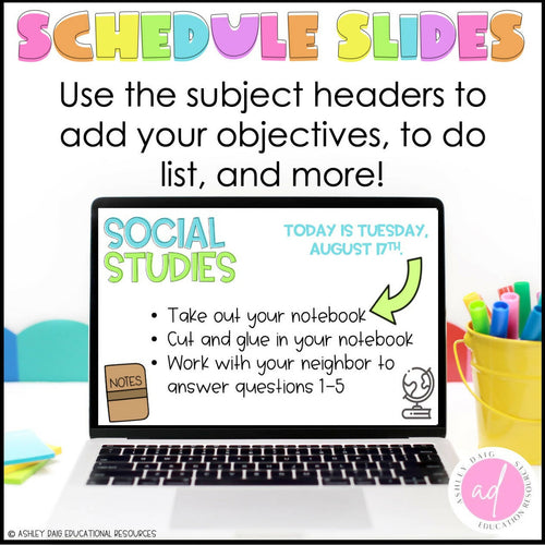 Daily Classroom Slides | Editable Subject Google Slides Templates | Daily Agenda | Printable Teacher Resources | Ashley’s Golden Apples