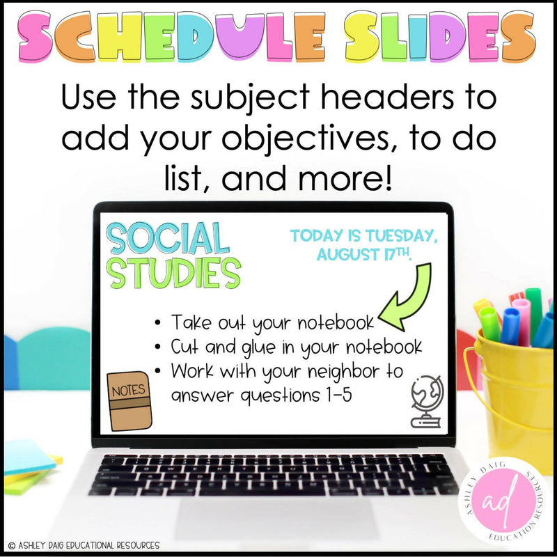 Daily Classroom Slides - Editable Subject Google Slides Templates - Daily Agenda